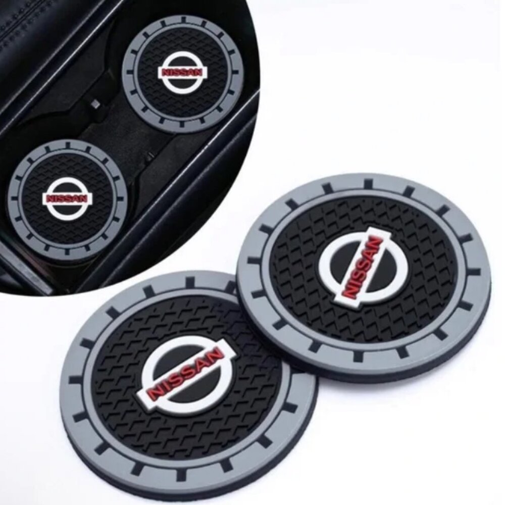 2X-Nissan Logo Car Cup Holder Coasters-NWT